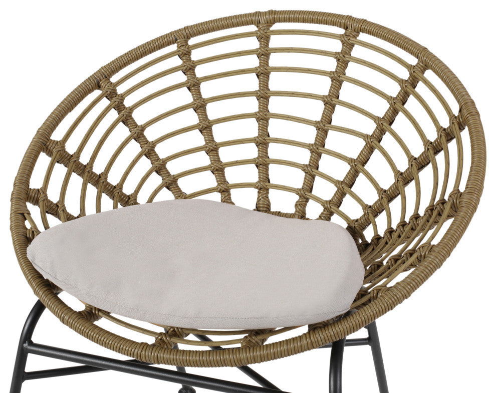 Mia Outdoor Wicker Dining Chair with Cushion, Set of 2, Light Brown, Black, Beige