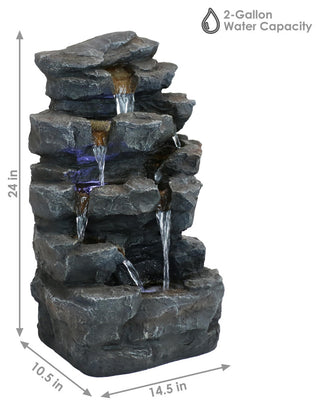 Sunnydaze Grotto Falls Water Fountain With LED Lights, 24"