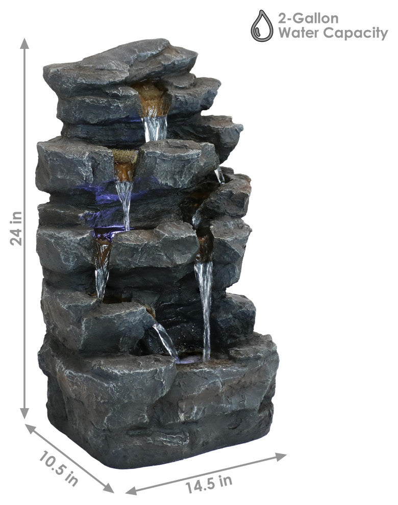 Sunnydaze Grotto Falls Water Fountain With LED Lights, 24"