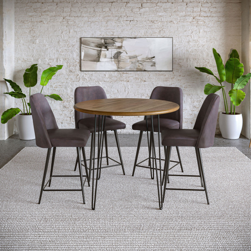 Maddox Faux Leather Upholstered Counter Height Barstool (Set of 2) - Dark Brown