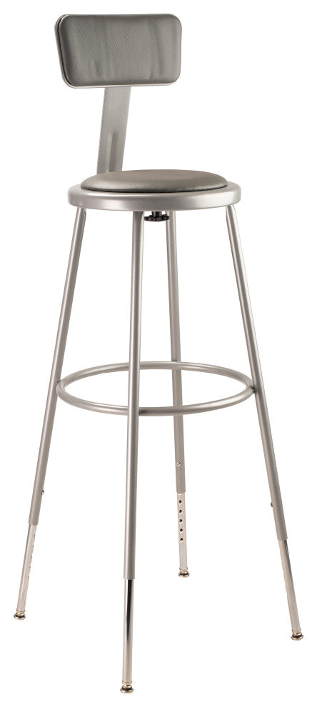 NPS 32"-39" Height Adjustable Vinyl Padded Steel Stool With Backrest, Grey