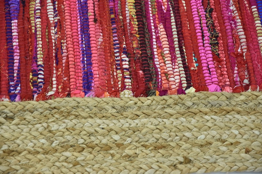 Timbergirl Red With Braided Border Handmade Rug, 5'x8'