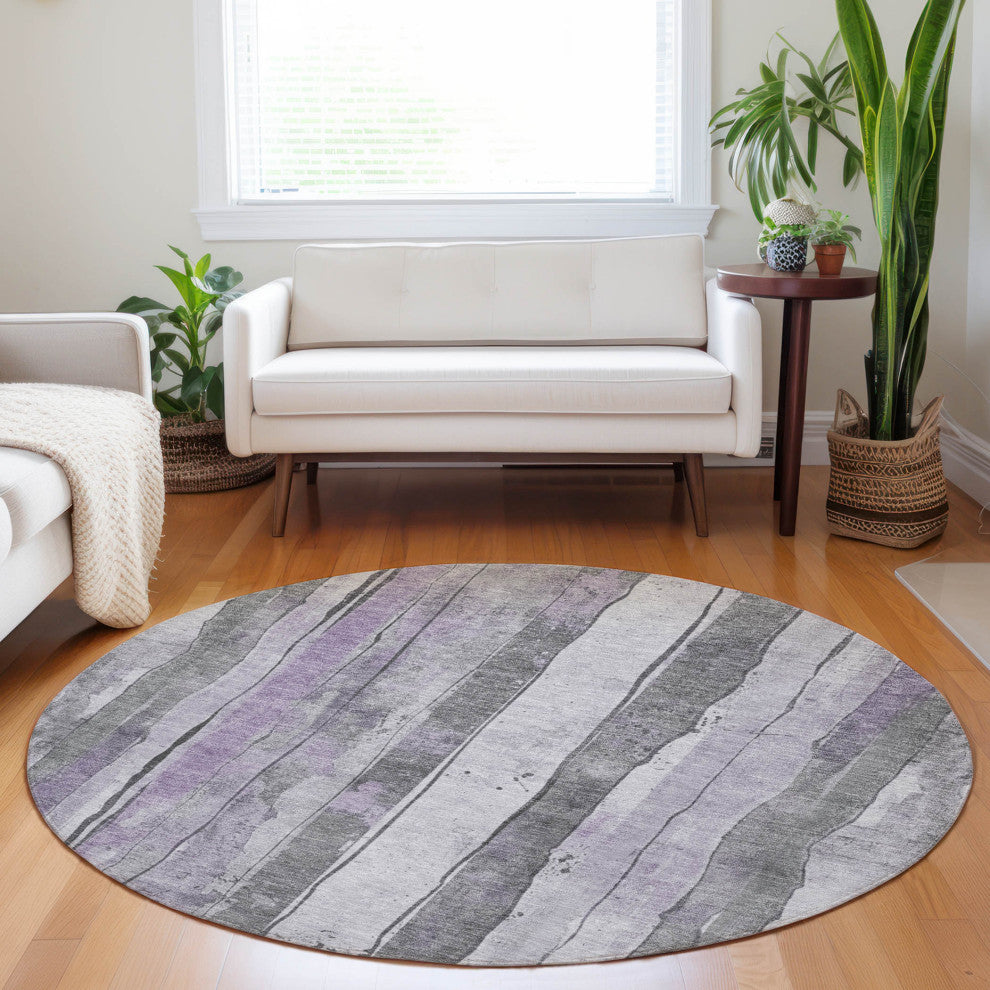 Machine Washable Indoor/Outdoor Chantille ACN1874 Violet 8' x 8' Round Rug