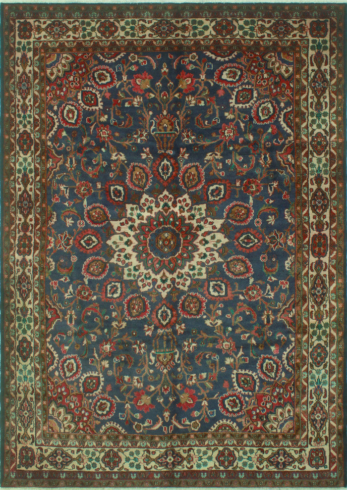 Fine Vintage Distressed Ligia Navy/Beige Rug, 6'11x9'10