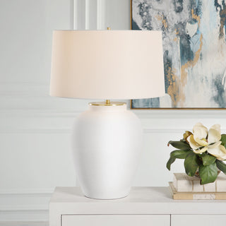 Classic Traditional Minimalist Matte White Table Lamp 29 in Urn Shape Ceramic