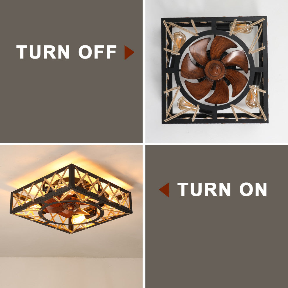 18 in. W x 6 in. H Iron Ceiling Fan in Black with LED Lights
