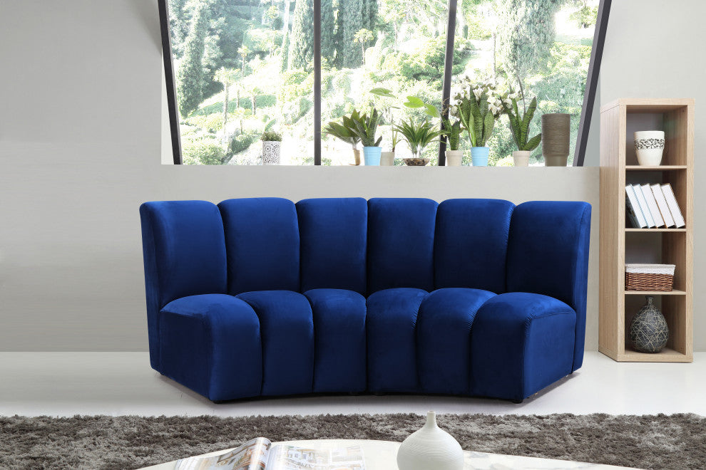 Infinity Channel Tufted Velvet Modular Chair, Navy, 2 Piece