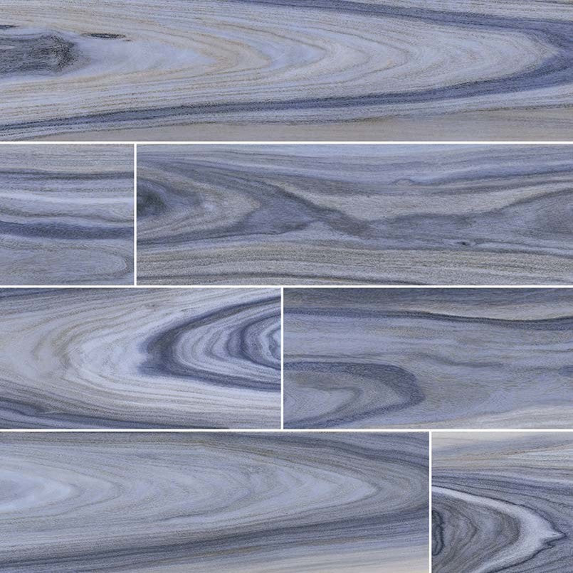 Dellano Exotic Blue 8x48 Polished Wood Look Porcelain Tile, 48 Sq. Ft.
