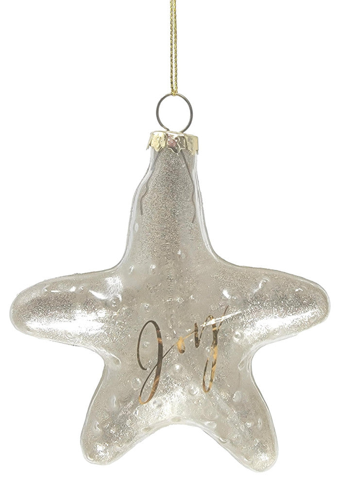 Coastal Clear Starfish Ornament Art Glass Gold Holiday 4 in Sparkly, Clear/Silver - Joy
