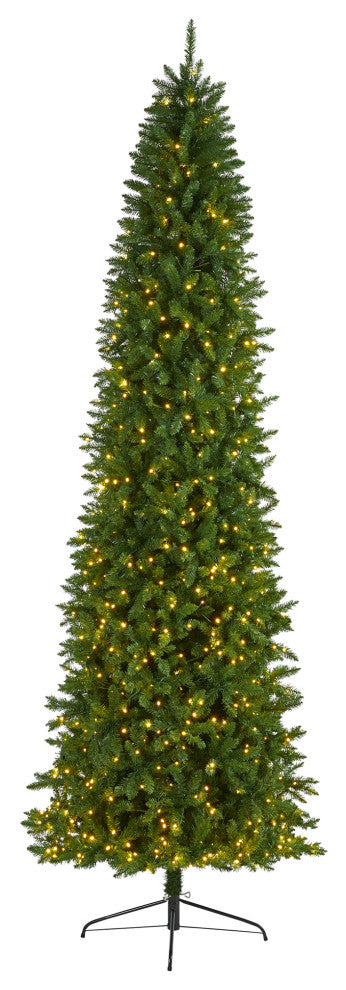 10' Slim Green Mountain Pine Artificial Christmas Tree With 800 Clear LED Lights