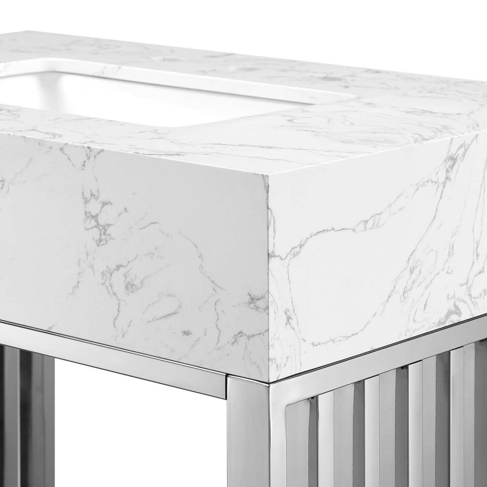 Gridiron 30" Bathroom Vanity, White Silver