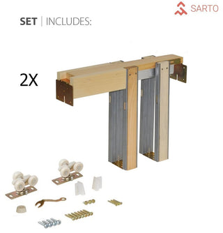 Double Pocket Doors 64 x 80 & Frames | Quadro 4111 White Ash | Solid Closet Door