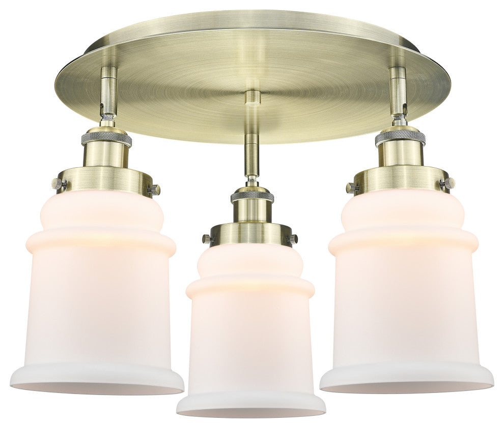 Canton-3 Light 18" Flush Mount-Antique Brass, Matte White Glass Shade
