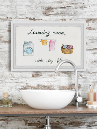 "Laundry Wash Dry Fold" Framed Painting Print, 24x16