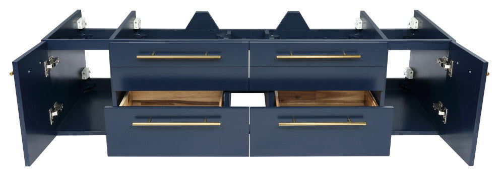 Fresca Lucera Royal Blue Wall Mount Undermount Sink Modern Bathroom Cabinet, 60"