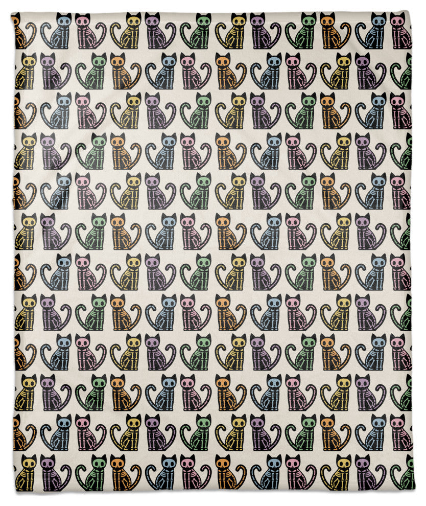 Skeleton Cat Pattern 50 x 60 Coral Fleece Blanket