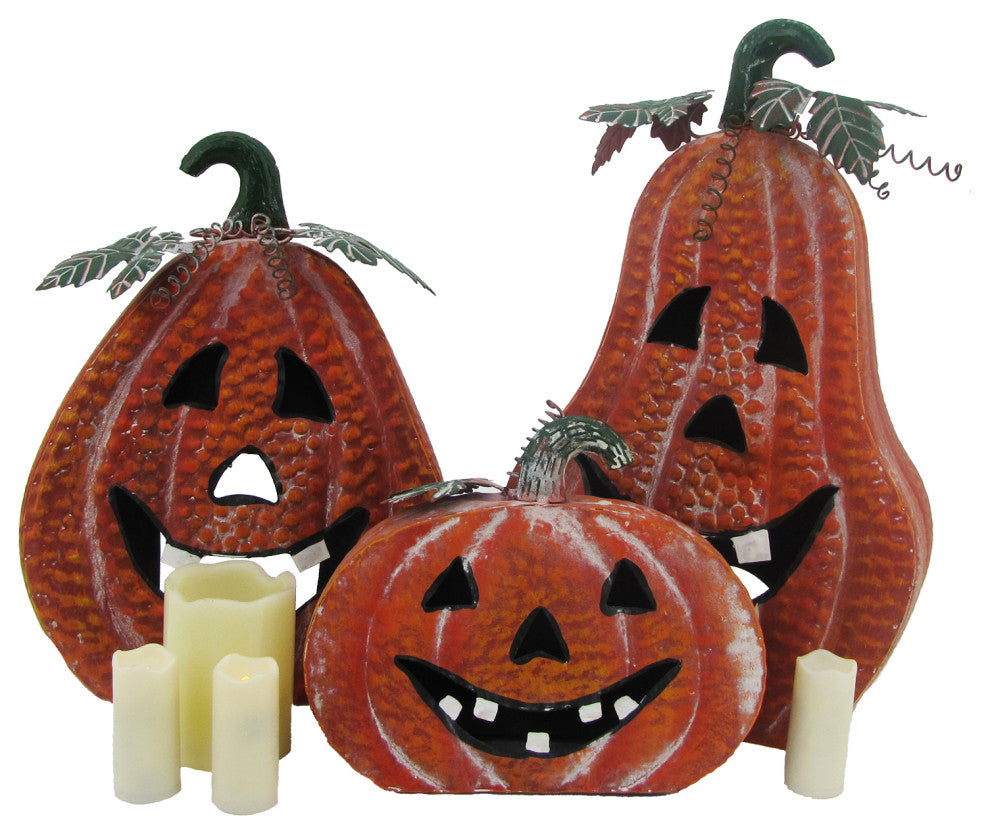 Metal Jack-O-Lantern Decorations, Set of 3