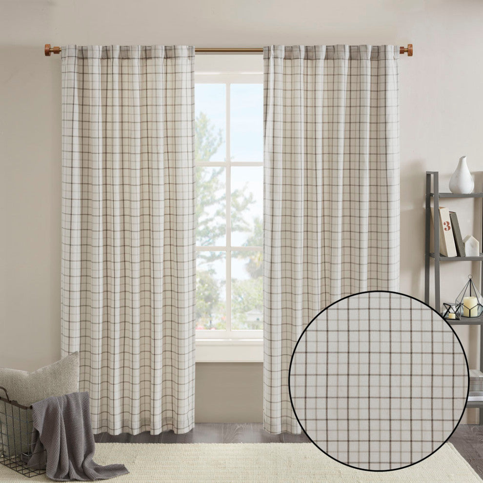 Madison Park Anaheim Plaid Window Panel with Fleece Lining, Beige, Ivory, 50x95", Rod Pocket Window Panel
