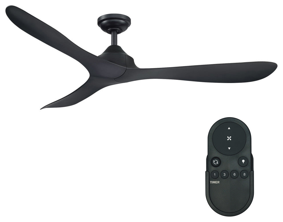 56" Modern Propeller Ceiling Fan with Remote Control and DC Reversible Motor, Black