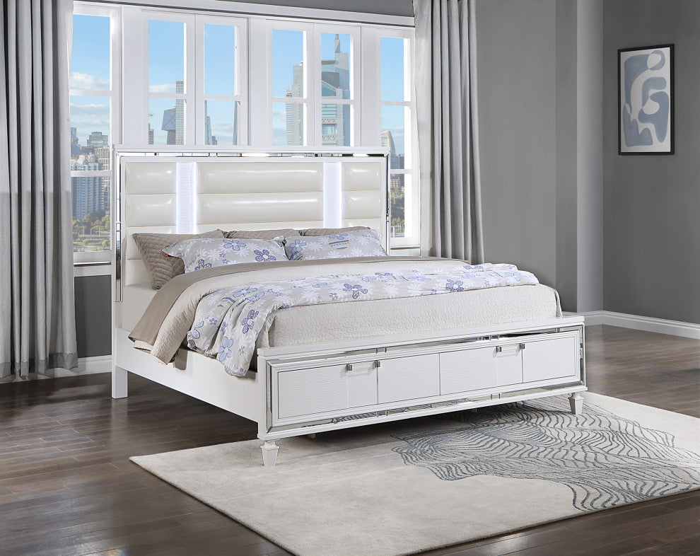 Genoa White Wood Frame Queen Panel Bed