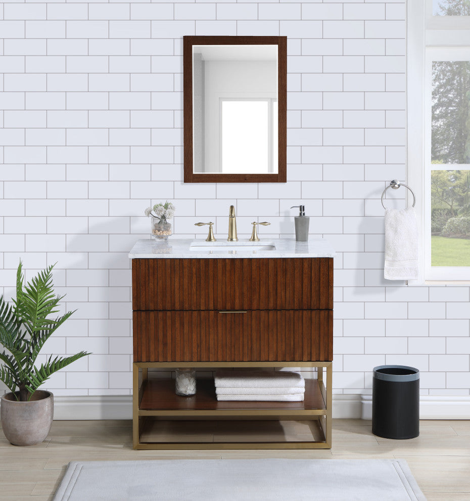 Monad Bathroom Vanity, Walnut, 36" Wide