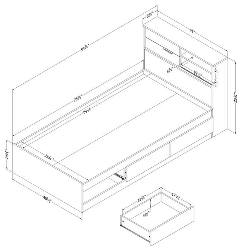 Storage Bed and Bookcase Headboard Set White Fynn South Shore