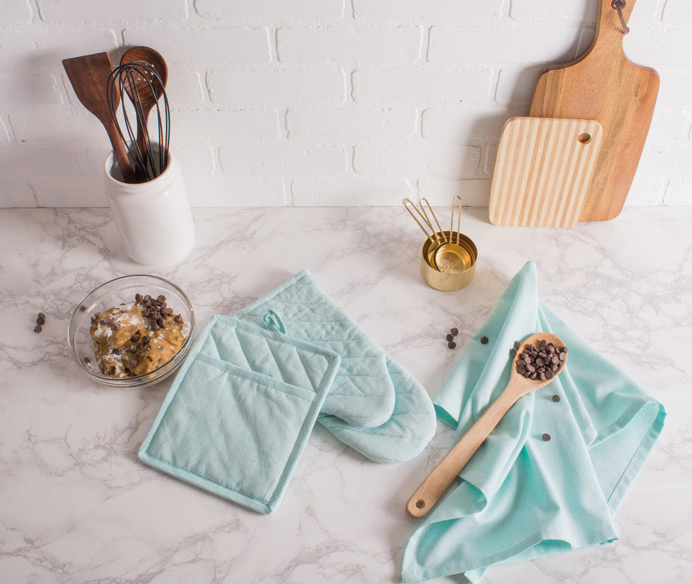 DII Aqua Solid Chambray Pot Holder, Set of 2