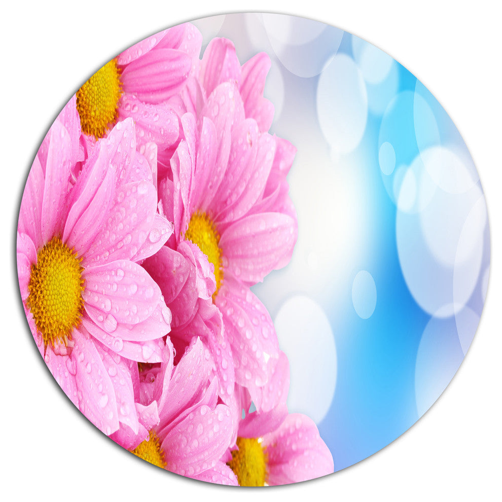 Beautiful Pink Flower Bouquet, Floral Large Disc Metal Wall Art, 23"