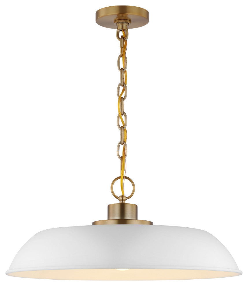 Colony 1-Light Medium Pendant, Matte White With Burnished Brass