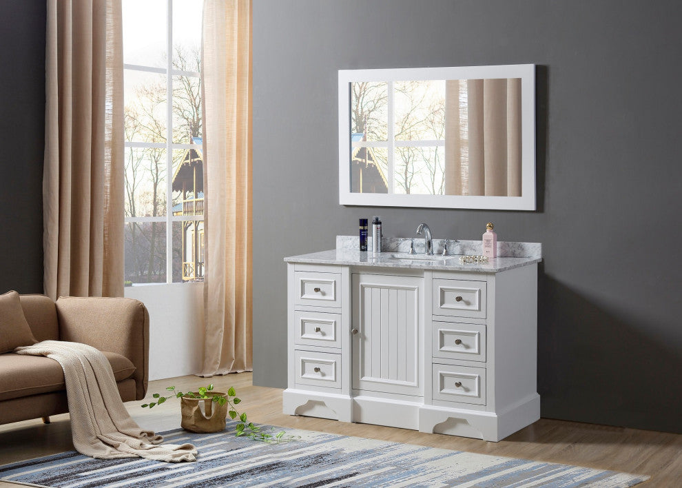 48" Kingswood Single Bath Vanity, White and Mirror