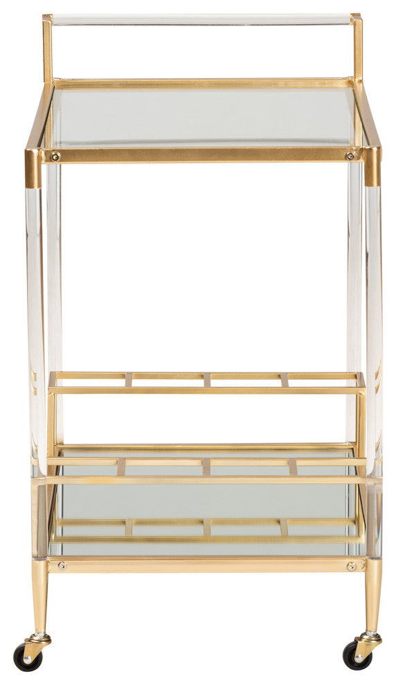 Rosalina Contemporary Glam and Luxe Gold Metal and Mirrored Glass Wine Cart