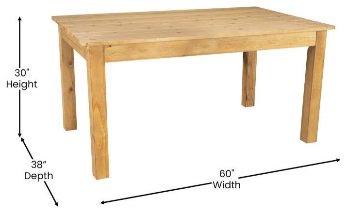 60" x 38" Rectangular Solid Pine Farm Dining Table, Light Natural
