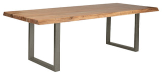 Brooks Dining Table, U Base, 40"x79", Teak Top, Pewter Base