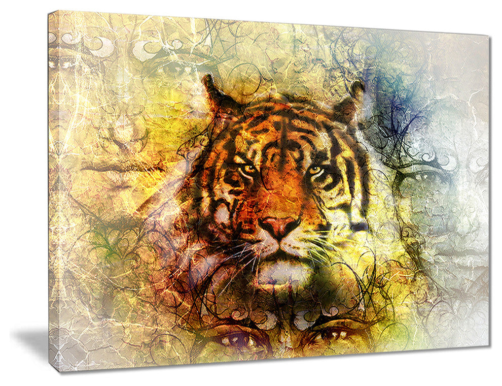 "Mighty Tiger With Mystic Face" Digital Animal Canvas Print, 20"x12"