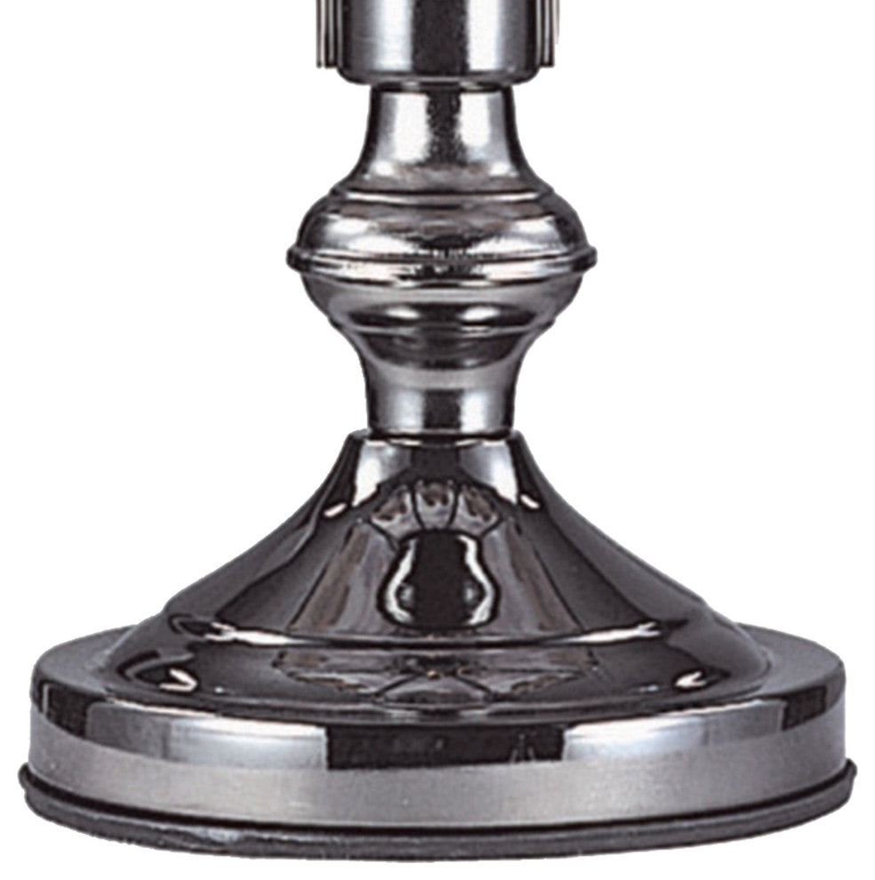 Benzara BM240856 Umbrella Shade Table Lamp With Running Horses Print, Silver