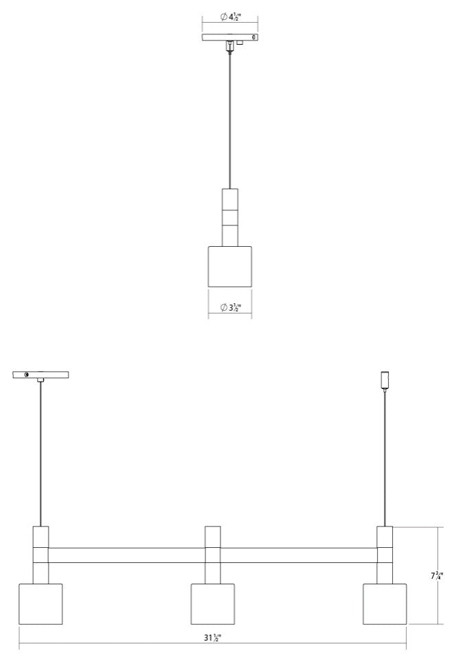 Systema Staccato 3-Light Linear Pendant, Brass, Drum Shade