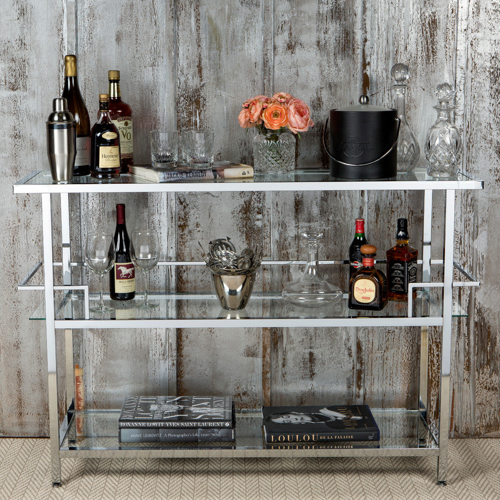 Portico Modern 3-Tier Metal and Glass Bar Unit for Liquor or Wine Storage