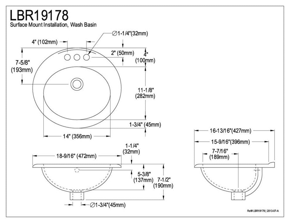 Kingston Brass Fauceture White 9 Plaza Surface Mount Bathroom Basin LBR19178