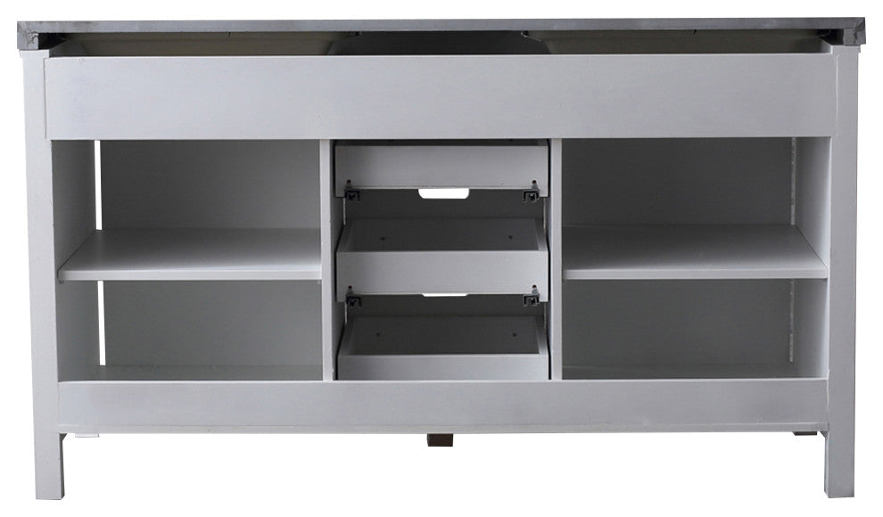Marsyas 60" White Double Vanity, Gray Quartz Top, White Sinks, No Mirror