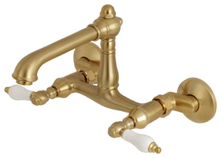 Kingston 6" Adjustable Center Wall Mount Kitchen Faucet, Brushed Brass