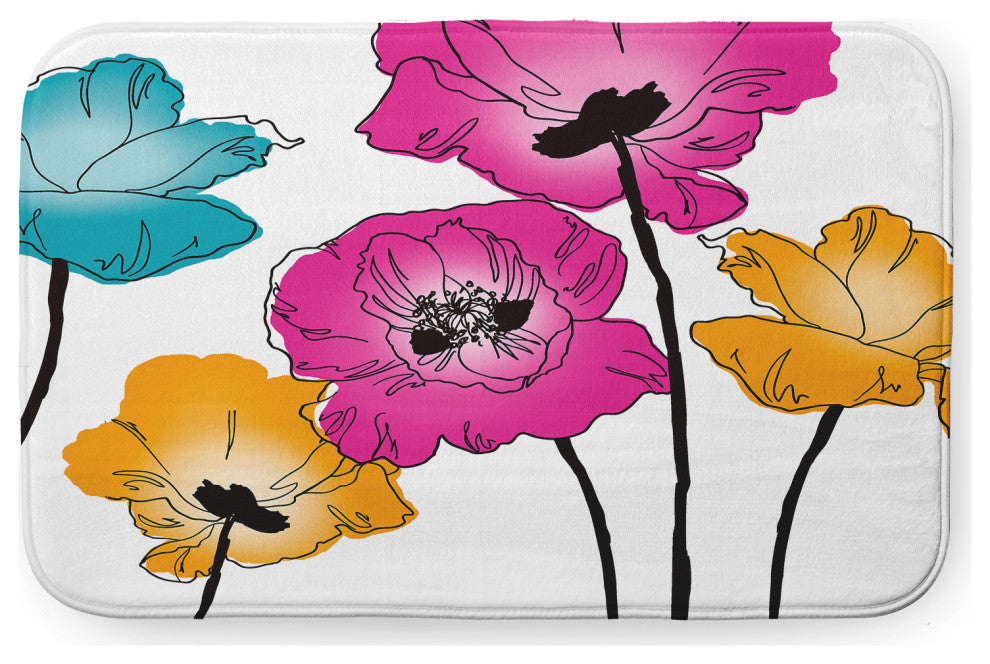 24" x 17" Popping Poppies Bathmat, Pink
