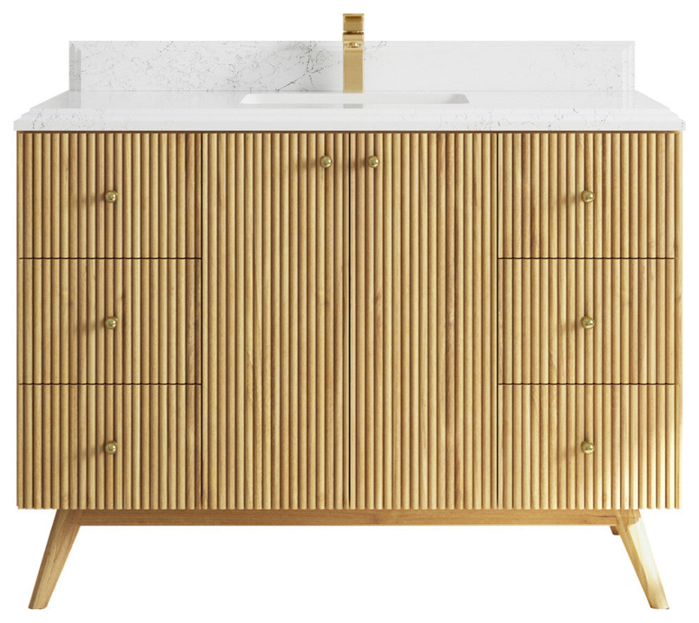 Pasadena 48 Single Sink Bath Vanity in Light Natural Teak 1.5" Empira Quartz