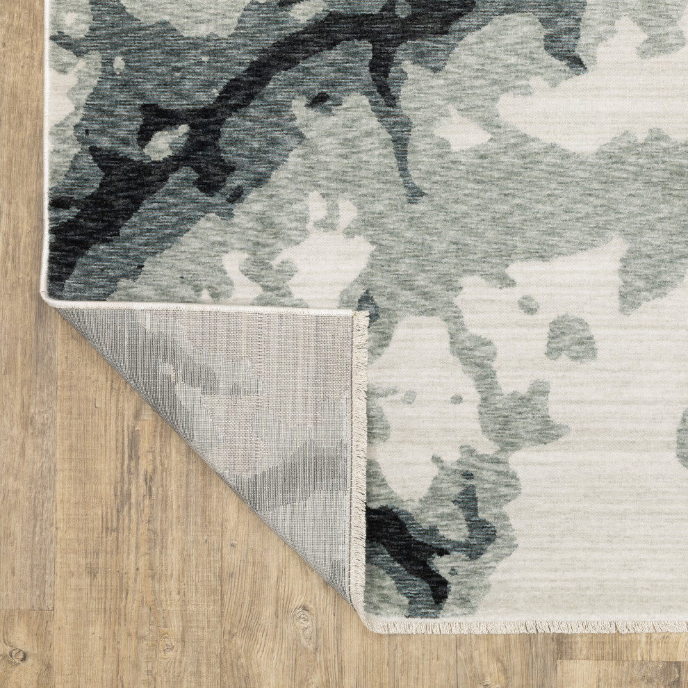Easely Modern Abstract Elements Blue/ Ivory Area Rug, 3'3" x 5'