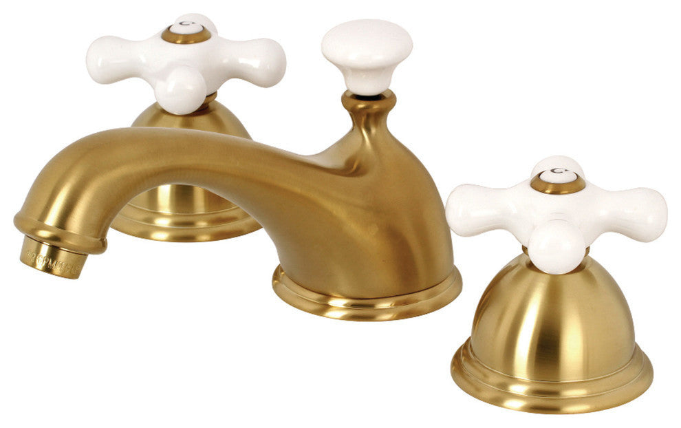 Kingston Brass Widespread Bathroom Faucet With Brass Pop-Up, Brushed Brass