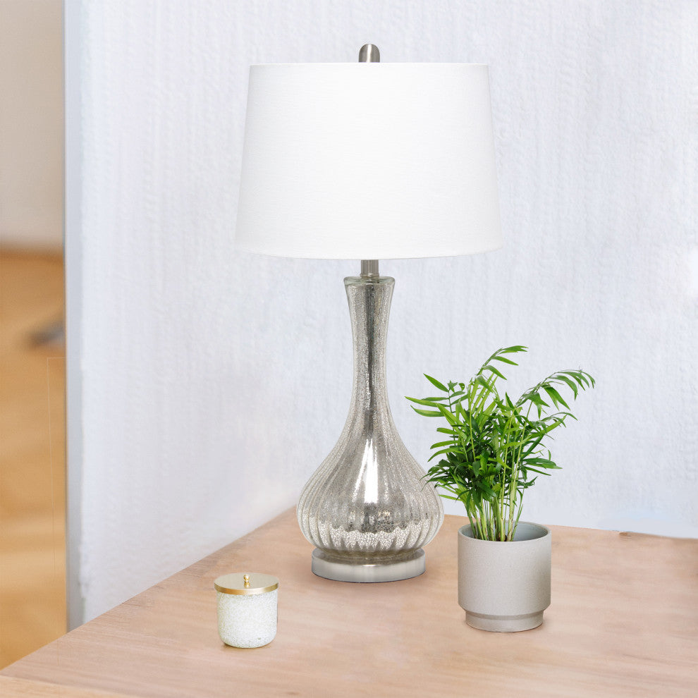 Lalia Home Speckled Mercury Tear Drop Table Lamp With White Fabric Shade
