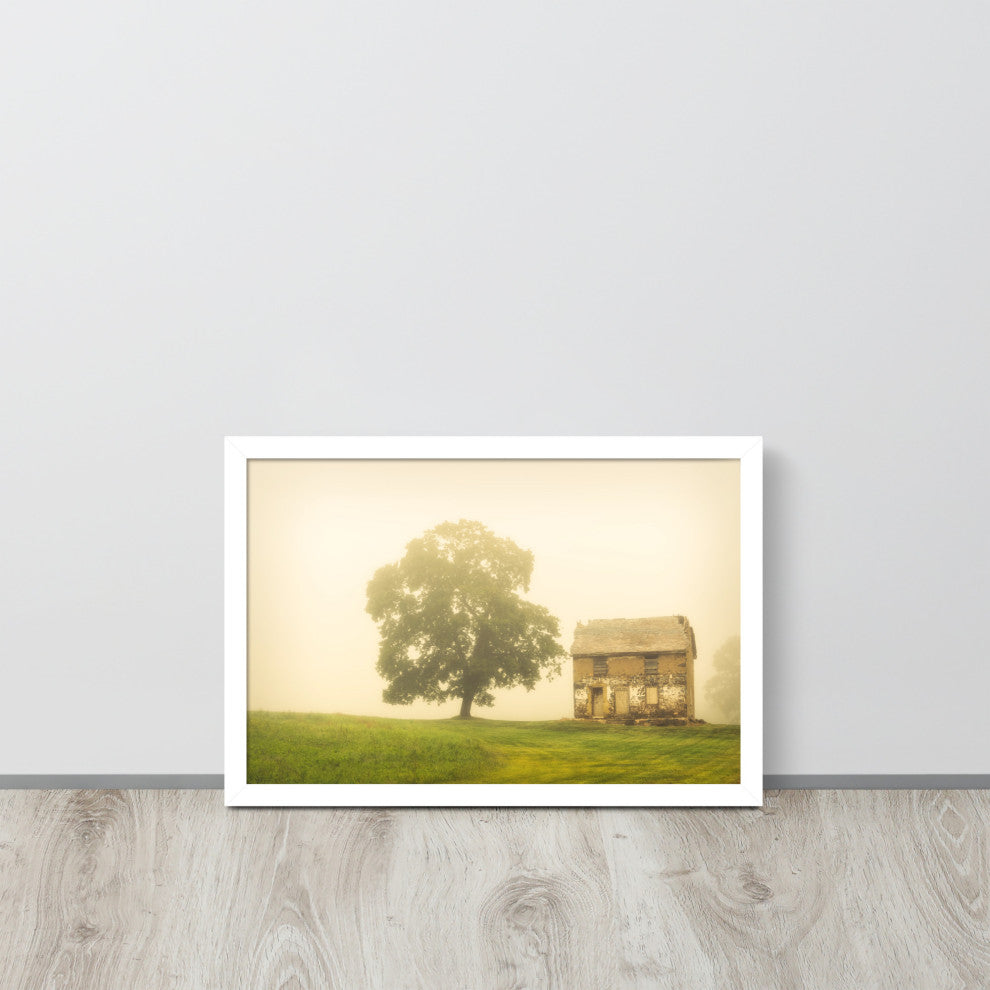 Abandoned House Rural Landscape Framed Photo Paper Wall Art Prints, White, 12" X 18"