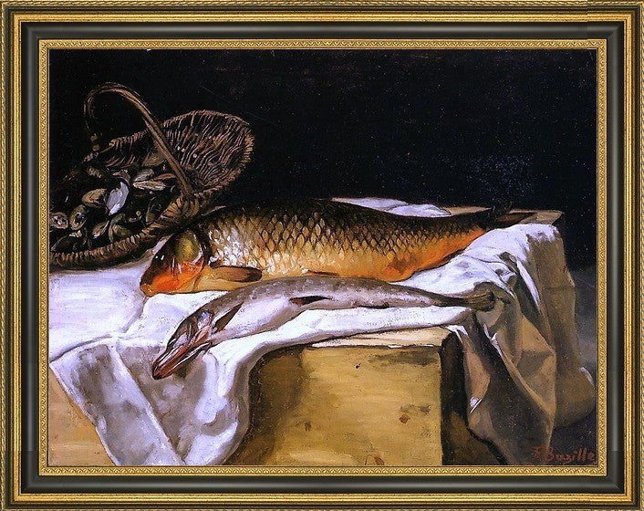 Jean Frederic Bazille Still Life with Fish Framed Premium Canvas Print, 18"x24"