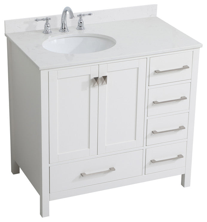 Iris 36" Single Bathroom Vanity, White With Backsplash