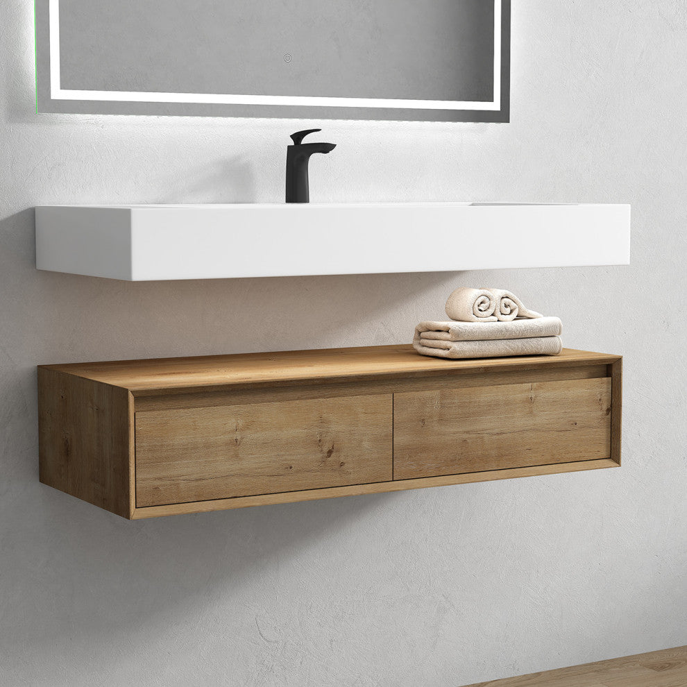 Alysa 48" Floating Bath Vanity, Acrylic Sink/Single Faucet Hole, White Oak