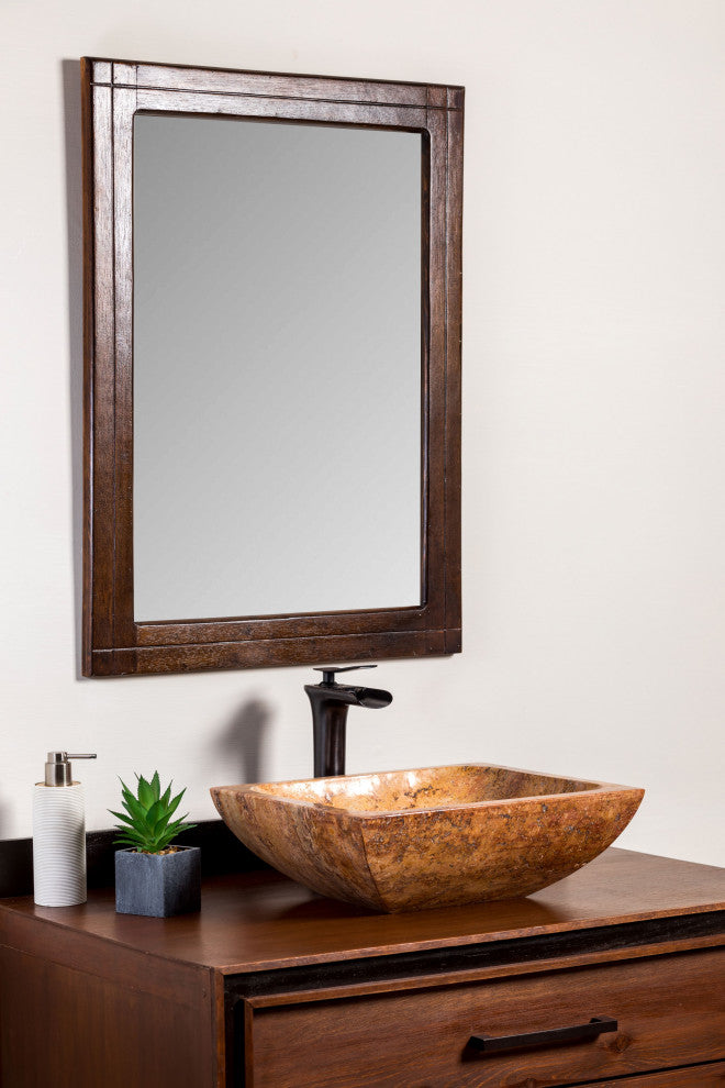 Natural Stone Vessel Bathroom Sink, Rectangular Travertine Sink, Peach